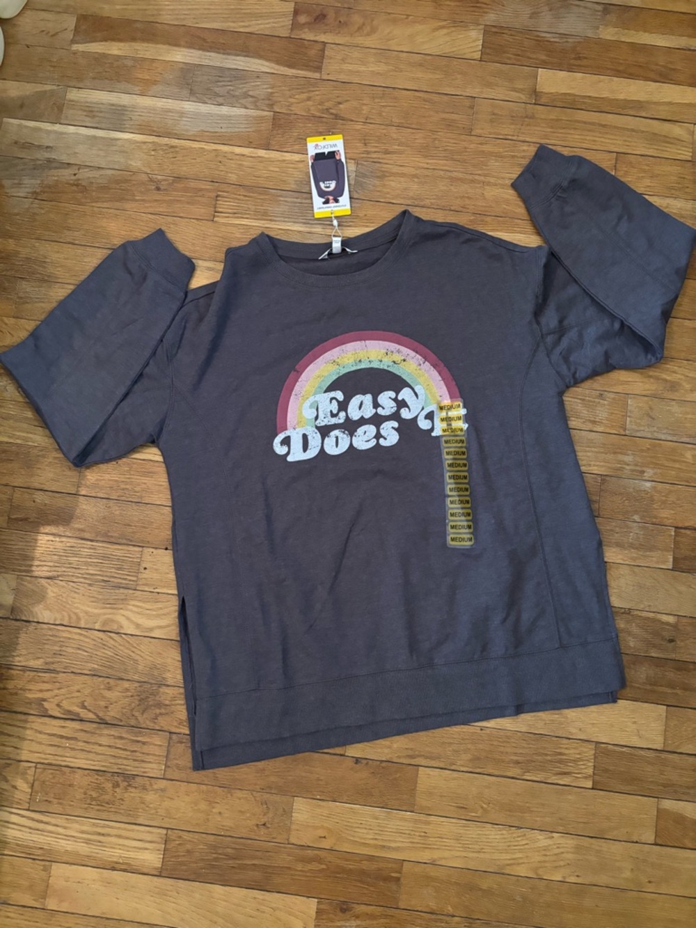 Wildfox Charcoal 'Easy Does' Rainbow Long Sleeve Tee - Picture 2 of 8